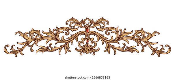 Luxury gold Vintage Baroque Victorian ornamental. Filigree frame border floral ornament leaf scroll engraved retro flower pattern decorative design. Retro Decoration element for interior design