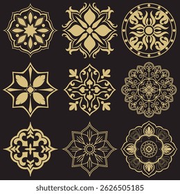 Luxury gold vintage flowers, mandala for decoration, small flowers