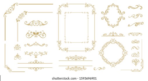 Luxury Gold vintage invitation vector set. Ornamental curls, dividers, Border design  and golden components design  for wedding invite, menus, certificates, boutiques, spa and logo design.