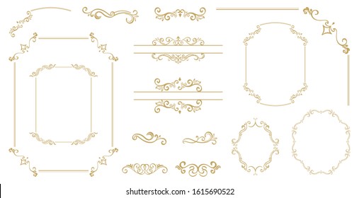 Luxury Gold vintage invitation vector set. Ornamental curls, dividers, Border design  and golden components design  for wedding invite, menus, certificates, boutiques, spa and logo design.