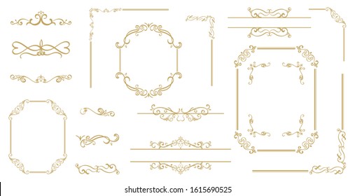 Luxury Gold vintage invitation vector set. Ornamental curls, dividers, Border design  and golden components design  for wedding invite, menus, certificates, boutiques, spa and logo design.