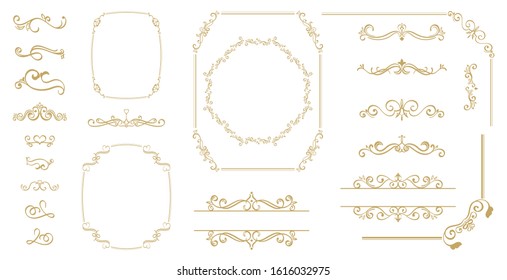 Luxury Gold vintage invitation vector set. Ornamental curls, dividers, Border design and golden components design for wedding invite, menus, certificates, boutiques, spa and logo design.