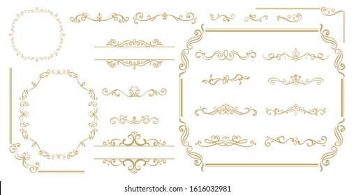 Luxury Gold vintage invitation vector set. Ornamental curls, dividers, Border design and golden components design for wedding invite, menus, certificates, boutiques, spa and logo design.