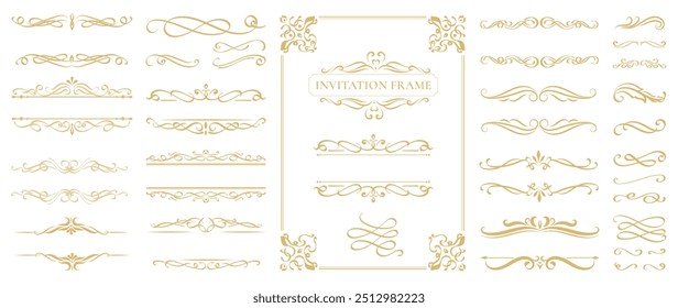 Luxury Gold vintage invitation vector set. Ornamental curls, dividers, Border design  and golden components design  for wedding invite, menus, certificates, boutiques, spa and logo design.