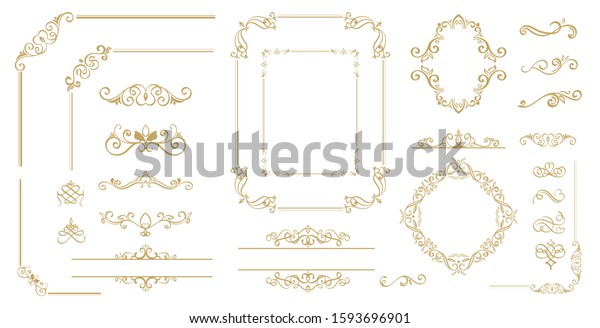 Luxury Gold vintage invitation vector set.\
Ornamental curls, dividers, Border design  and golden components\
design  for wedding invite, menus, certificates, boutiques, spa and\
logo design.
