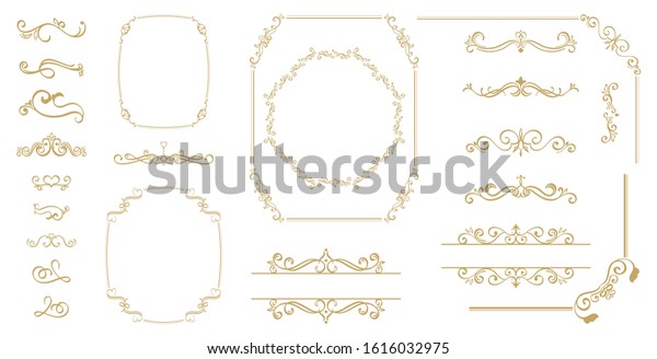 Luxury Gold vintage invitation vector set.\
Ornamental curls, dividers, Border design and golden components\
design for wedding invite, menus, certificates, boutiques, spa and\
logo design.