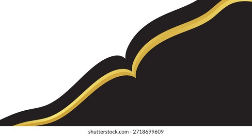 Luxuriöser goldener Wellenrand auf schwarzem Hintergrund mit weißem Kopienraum. Anzug für Banner, Web, Broschüre, Broschüre und Präsentation