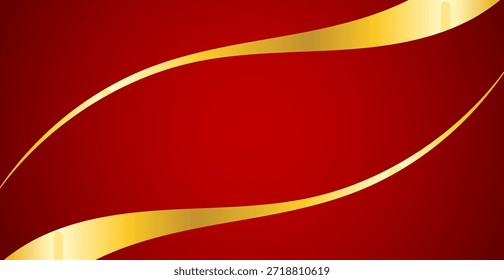 Luxury Gold Wave Lines Frame on Red Background. Abstract Chinese New Year Decorative. Vector Illustration