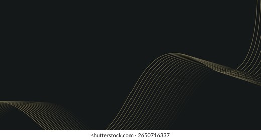 Luxury gold wave lines on black background. Modern and elegant gold color luxury concept.