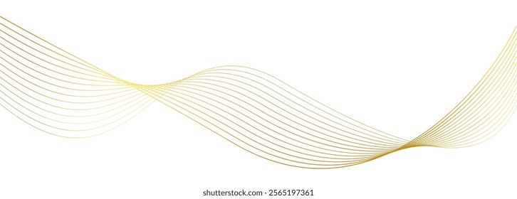 luxury gold wavy line pattern (guilloche curves), elegant lines golden wave curve, gold wave line corner shape for element, stripes ribbon golden graphic, striped gold