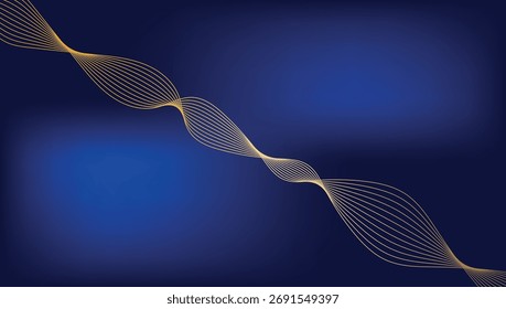 Luxury Gold Wavy Lines Vector Background on Dark Blue Gradient