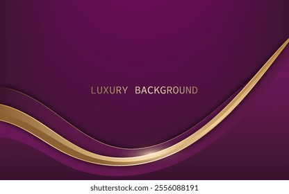 Luxury gold wavy shapes with a shining effect on a purple background. Vector illustration