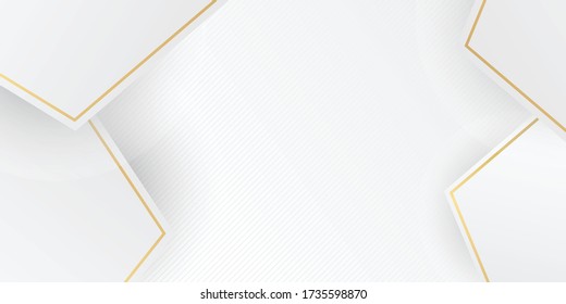 Luxury gold and white background, abstract decoration, golden pattern, halftone gradients, 3d vector illustration. White, grey, gold lines cover template, geometric shapes, modern minimal banner