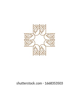 Luxury gold and white logo design template vector illustration for Restaurant, Royalty, Boutique, Cafe, Hotel, Heraldic, Jewelry and Fashion. Ornament shapes for logotype or badge design