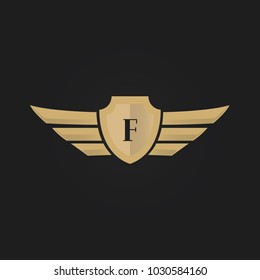 Luxury Gold Wing Initial Logo Letter F Shield Icon
