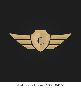 Luxury Gold Wing Initial Logo Letter C Shield Icon
