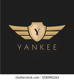 Luxury Gold Wing Initial Logo Letter Y Shield Icon