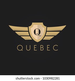 Luxury Gold Wing Initial Logo Letter Q Shield Icon