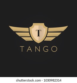 Luxury Gold Wing Initial Logo Letter T Shield Icon