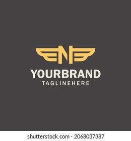Luxury Gold Wings initials logo design concept N. Alphabet logo design template
