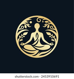 LUXURY GOLD YOGA LOGO ON BLACK BACKGROUND