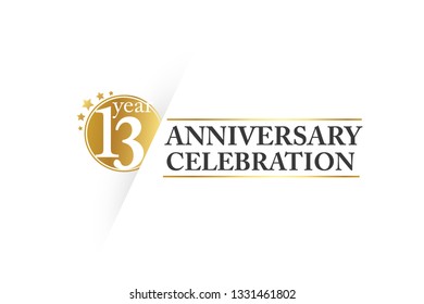 Luxury Golden 13 year anniversary, minimalist logo.  jubilee, greeting card. Birthday invitation. Gold space vector illustration on white background - Vector
