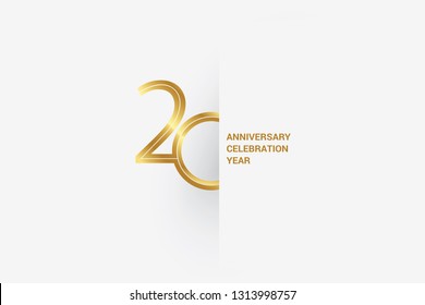Luxury Golden 20 years anniversary, minimalist logo.  jubilee, greeting card. Birthday invitation. Gold space vector illustration on white grey - Vector