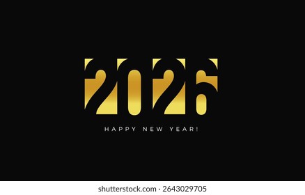 Luxury Golden 2026 Minimalist Text on Elegant Black Background for Premium New Year Greeting, High-End Celebration Concept, VIP Holiday Promo or Stylish Modern Marketing. Vector Illustration.
