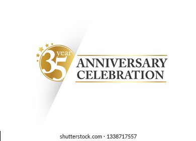 Luxury Golden 35 year anniversary, minimalist logo.  jubilee, greeting card. Birthday invitation. Gold space vector illustration on white background - Vector