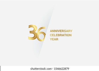 Luxury Golden 36 anniversary, minimalist logo. jubilee, greeting card. Birthday invitation. 36 year sign. Gold space vector illustration on white grey - Vector