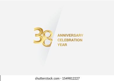 Luxury Golden 38 anniversary, minimalist logo. jubilee, greeting card. Birthday invitation. 38 year sign. Gold space vector illustration on white grey - Vector