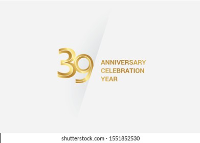 Luxury Golden 39 anniversary, minimalist logo. jubilee, greeting card. Birthday invitation. 39 year sign. Gold space vector illustration on white grey - Vector