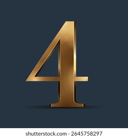 Luxury golden 3D figure on dark blue. Elegant ranking element or decorative font design.  Premium 3D metallic numeral for birthday, competition result, calendars, postcards or any advertising