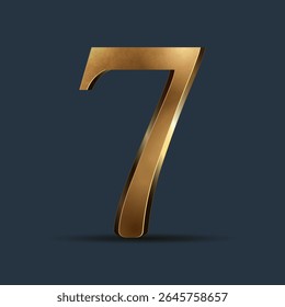 Figurine 3D dorée de luxe sur fond bleu foncé. Elément de classement élégant ou design de police décoratif.  Premium 3D chiffre métallique pour l'anniversaire, le résultat de la compétition, des calendriers, des cartes postales ou toute publicité
