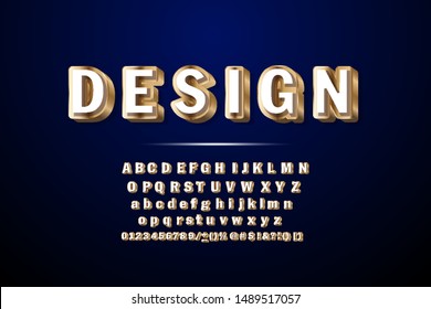 Luxury Golden 3D Font. Chic Alphabet Letters, Numbers and Symbols. Vector luxury Grand Show poster with Gold Font. 3D premium Alphabet Letters, Numbers and Symbols