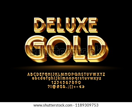 Luxury Golden 3D Font. Chic Alphabet Letters, Numbers and Symbols.