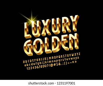 Luxury Golden 3D Font. Elegant Alphabet Letters, Numbers and Symbols.