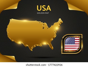 Luxury Golden 3d Map USA
