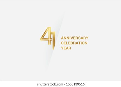 Luxury Golden 41 anniversary, minimalist logo. jubilee, greeting card. Birthday invitation. 41 year sign. Gold space vector illustration on white grey - Vector