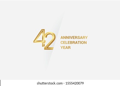 Luxury Golden 42 anniversary, minimalist logo. jubilee, greeting card. Birthday invitation. 42 year sign. Gold space vector illustration on white grey - Vector