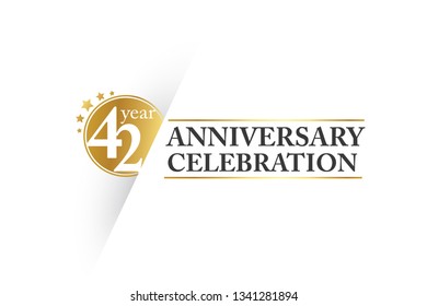 Luxury Golden 42 year anniversary, minimalist logo.  jubilee, greeting card. Birthday invitation. Gold space vector illustration on white background - Vector