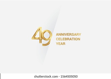 Luxury Golden 49 anniversary, minimalist logo. jubilee, greeting card. Birthday invitation. 49 year sign. Gold space vector illustration on white grey - Vector