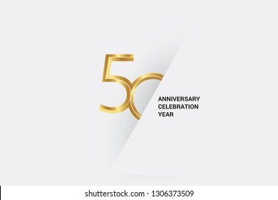 Luxury Golden 50 Anniversary, Minimalist Logo. 50th Jubilee, Greeting Card. Birthday Invitation. 50 Year Sign. Gold Space Vector Illustration On White Grey - Vector