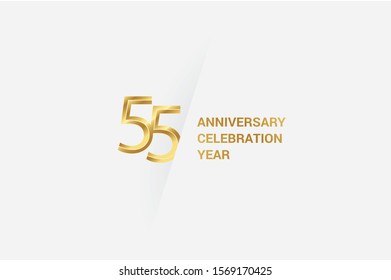 Luxury Golden 55 anniversary, minimalist logo. 55th jubilee, greeting card. Birthday invitation. 55 year sign. Gold space vector illustration on white grey - Vector