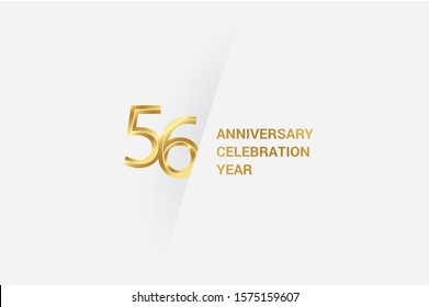 Luxury Golden 56 anniversary, minimalist logo. 56th jubilee, greeting card. Birthday invitation. 56 year sign. Gold space vector illustration on white grey - Vector