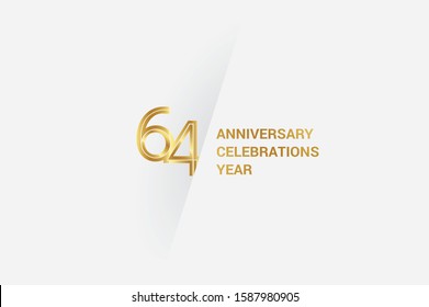 Luxury Golden 64 years anniversary, minimalist logo. 64th jubilee, greeting card. Birthday invitation. 64 year sign. Gold space vector illustration on white grey background - Vector