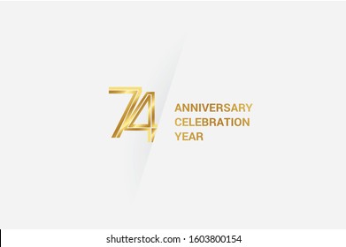 Luxury Golden 74 year anniversary, minimalist logo. 74th jubilee, greeting card. Birthday invitation. 74 year sign. Gold space vector illustration on white grey background - Vector