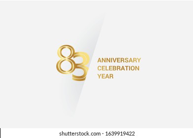 Luxury Golden 83 year anniversary, minimalist logo. 83th jubilee, greeting card. Birthday invitation. 83 year sign. Gold space vector illustration on white grey background - Vector