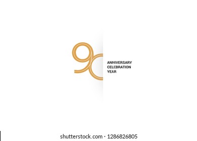 Luxury Golden 90 anniversary, minimalist logo. Sixth years, 90th jubilee, greeting card. Birthday invitation. 90 year sign. Gold space vector illustration on white background - Vector