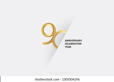 Luxury Golden 90 anniversary, minimalist logo. 90th jubilee, greeting card. Birthday invitation. 90 year sign. Gold space vector illustration on white grey - Vector